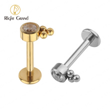 Right Grand ASTM F136 Titanium CZ Bezel Set Cluster Titanium Cartilage Labret Stud Piercing